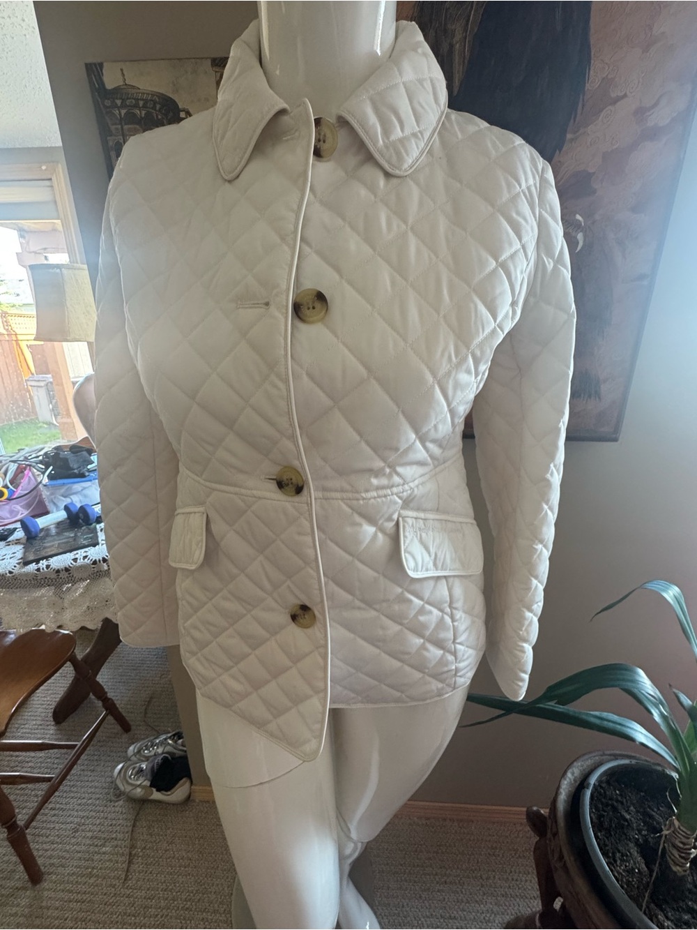 Ralph Lauren Cream Quilted Button-Front Puffer Jacket